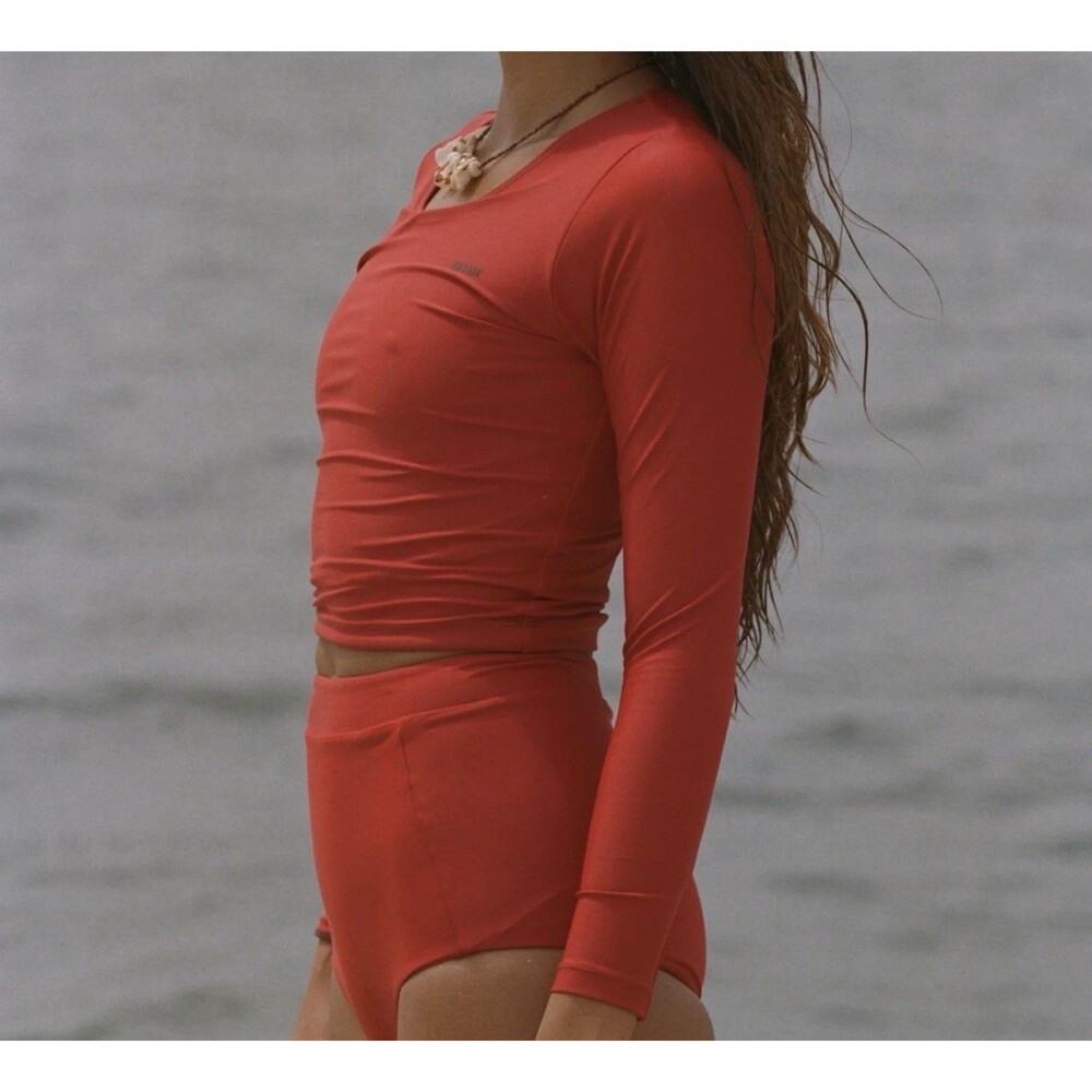 Abysse Poppler Rashguard Top - Lava Red Swim Surf Beach Size Small Sold Out